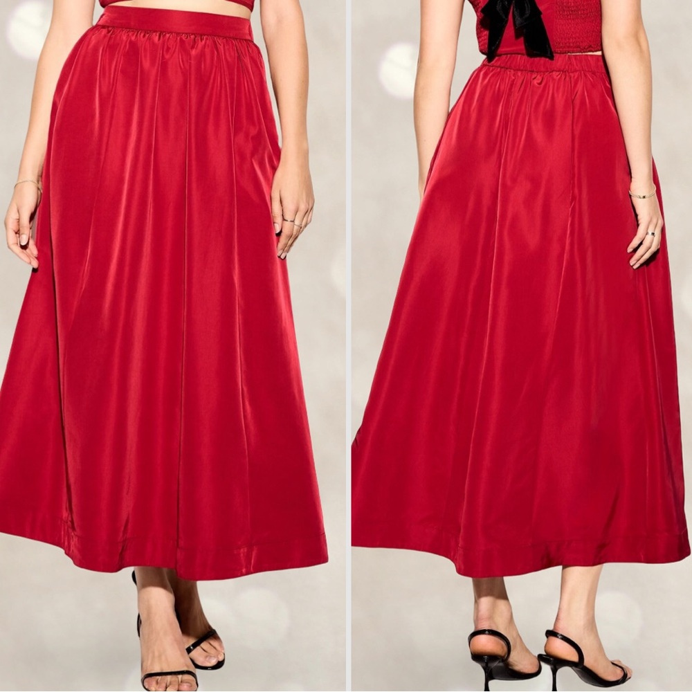 NWTS🌹THE OCCASION XL🌹ELITE LINE CRIMSON RED TAFFETA FIT & FLARE TOP SKIRT SET - Picture 6 of 16